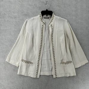 Chicos 100% Linen Jacket‎ Womens 0 (SMALL) Open 3/4 Sleeve Pockets Collarless